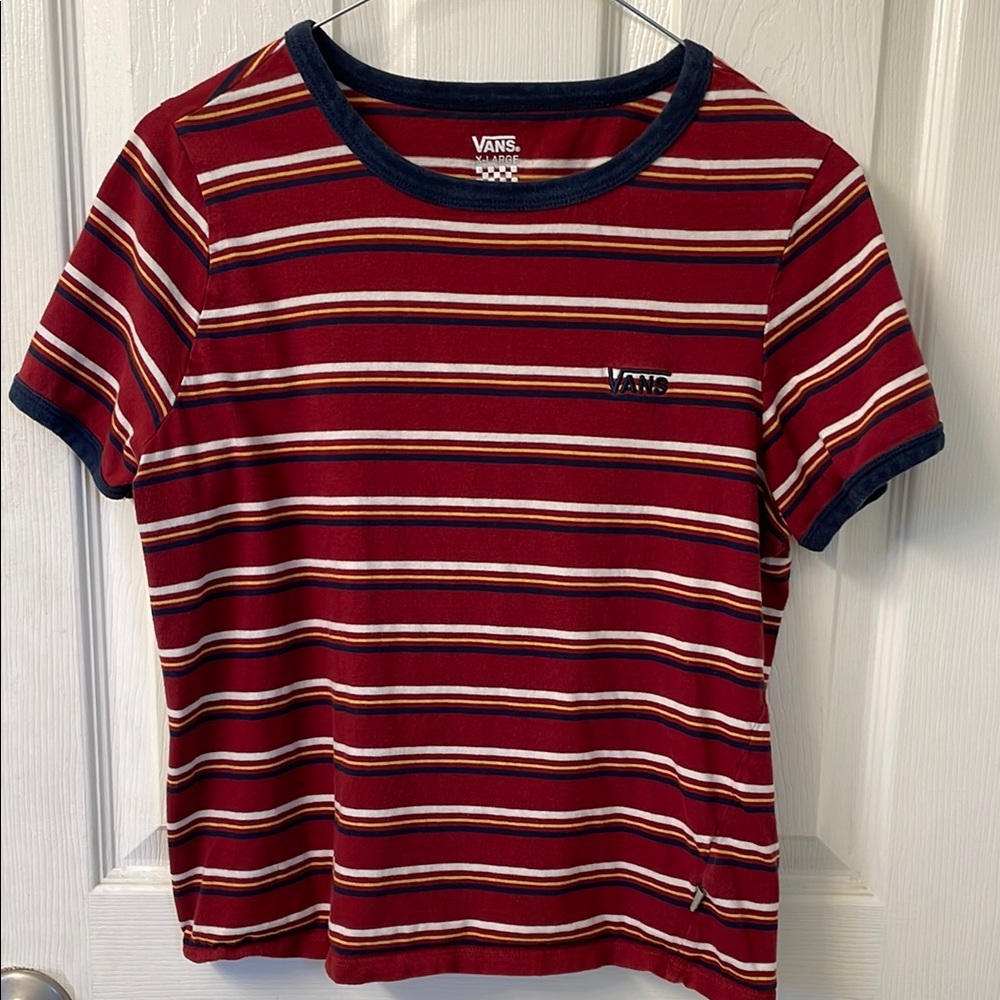 Juniors/girls Vans Red and Blue Striped Short Sleeve Tee